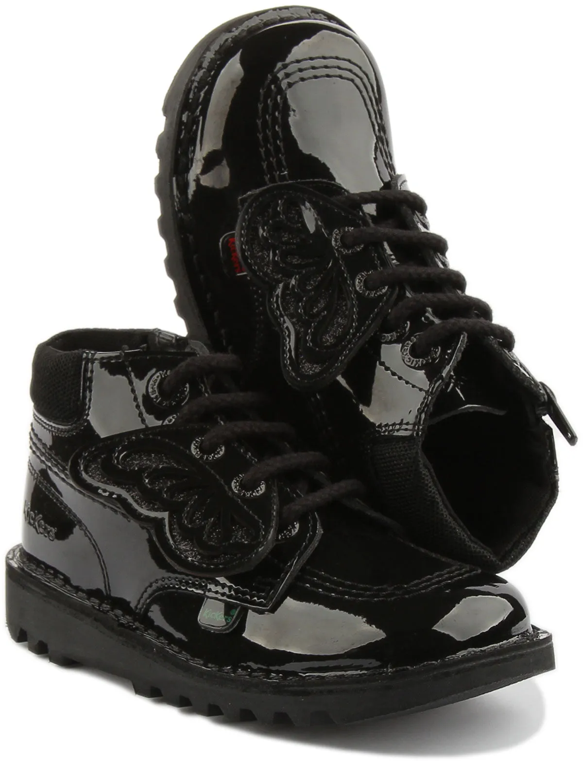 Kickers Kick Hi In Black Patent For Infants