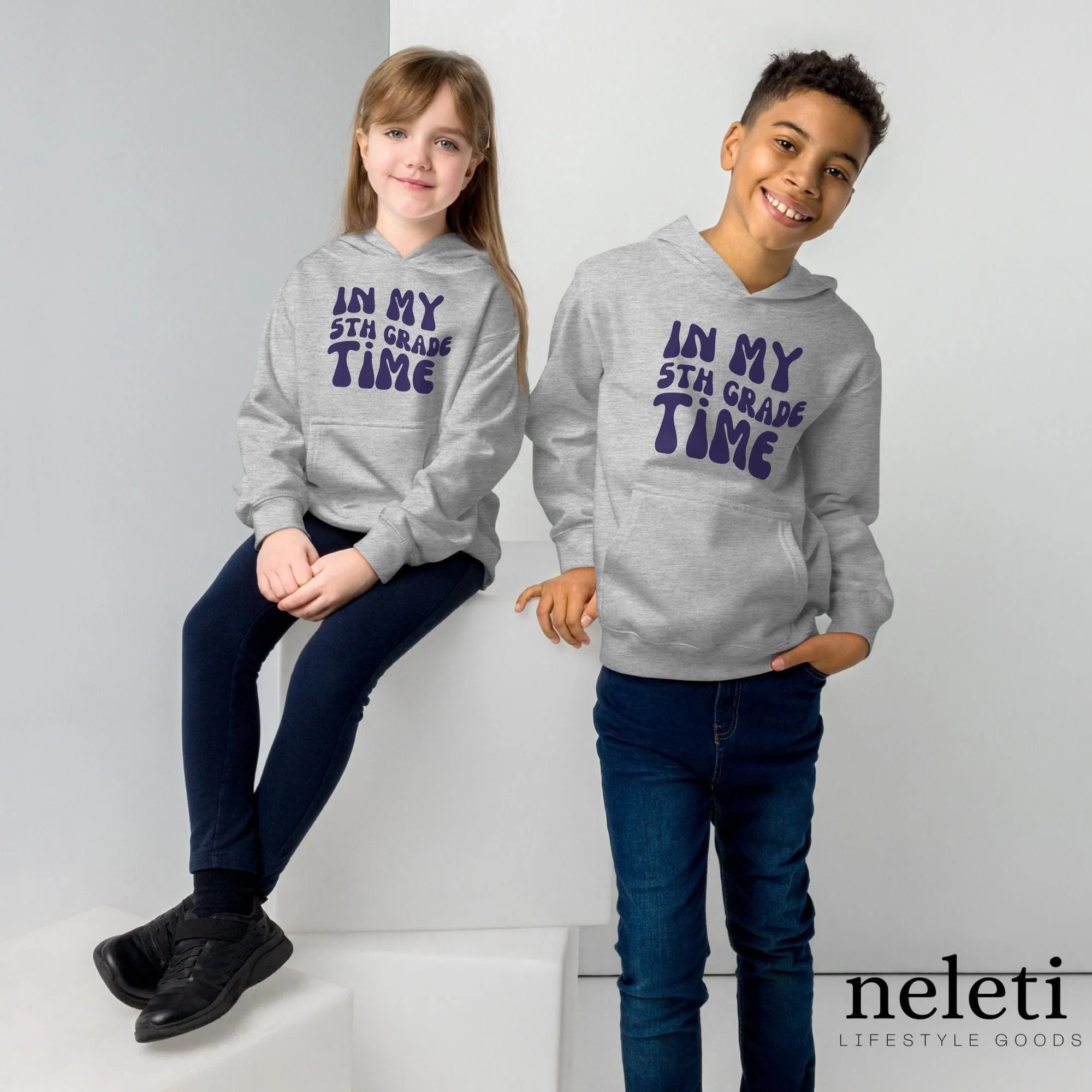 Kids Hoodies - Stay Stylish with "IN MY 5TH GRADE TIME"