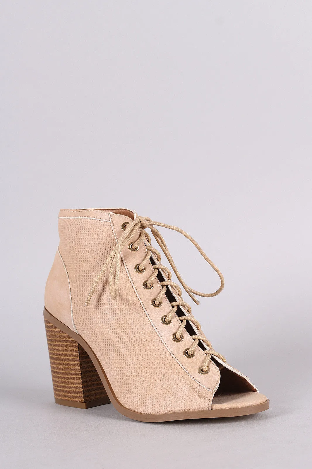 Lisa -  Perforated Nubuck Chunky Heeled Ankle Boots