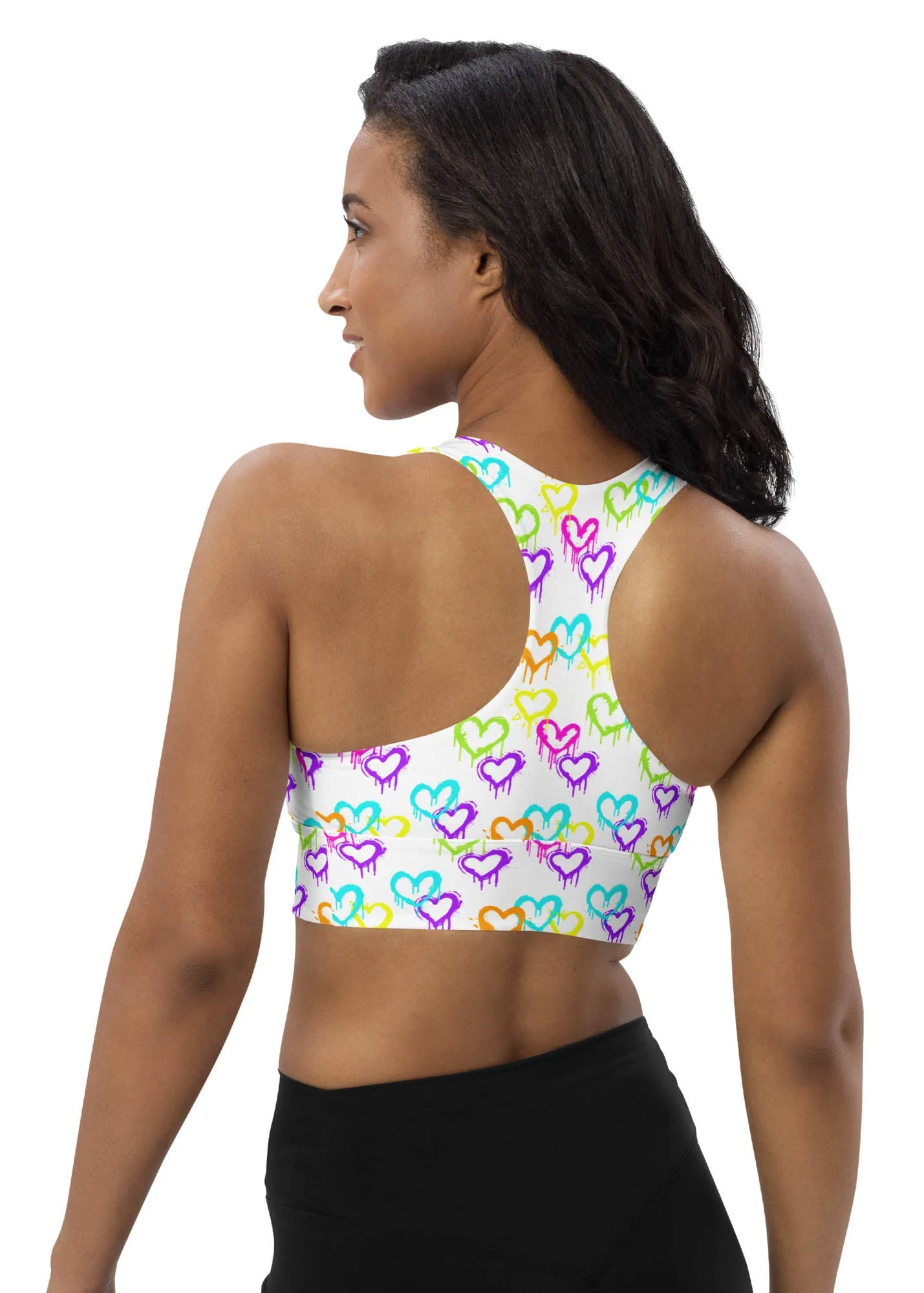 Longline sports bra - Melting Hearts - White