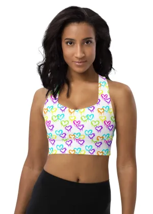 Longline sports bra - Melting Hearts - White