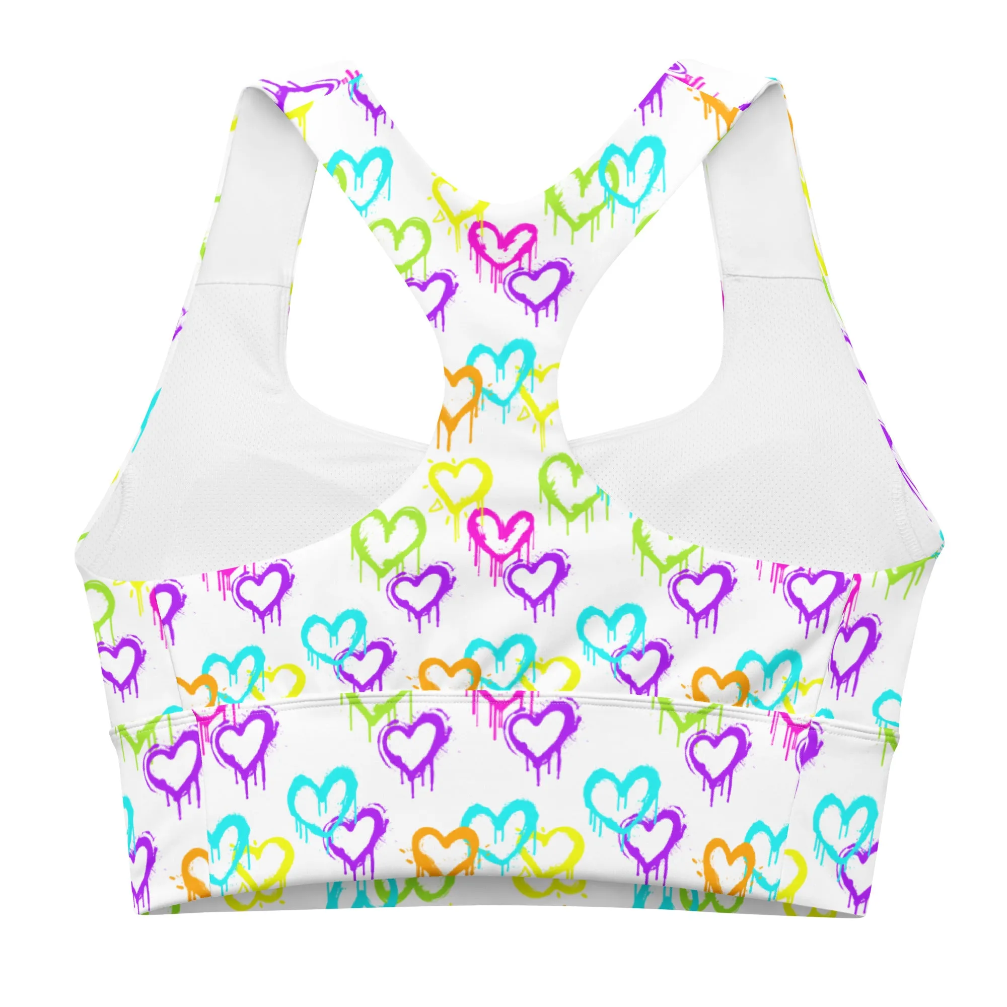 Longline sports bra - Melting Hearts - White