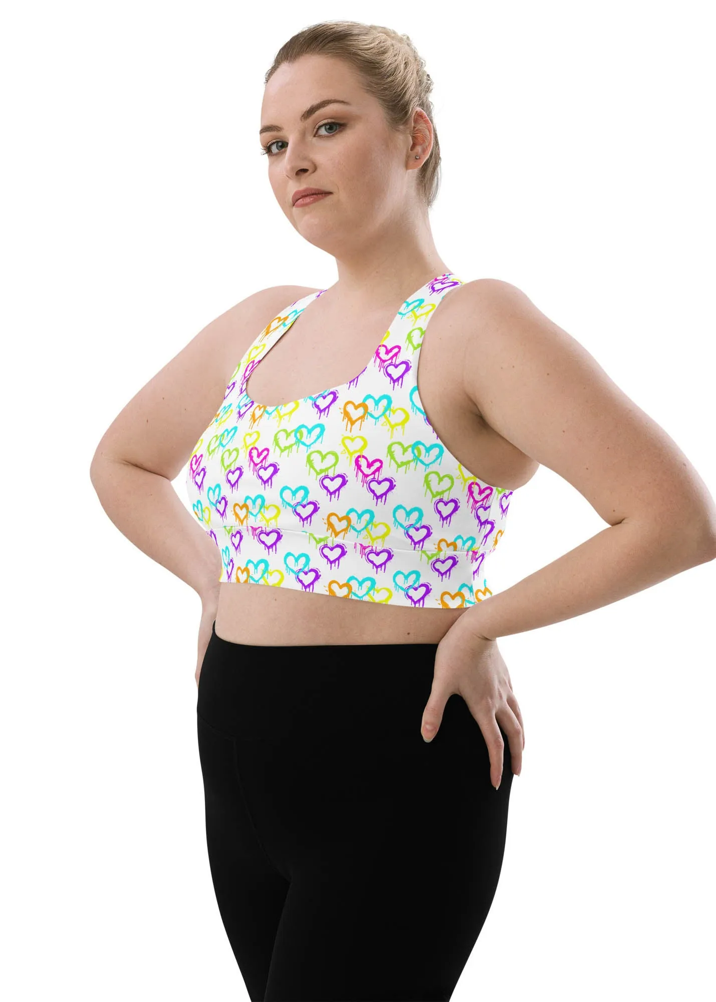 Longline sports bra - Melting Hearts - White