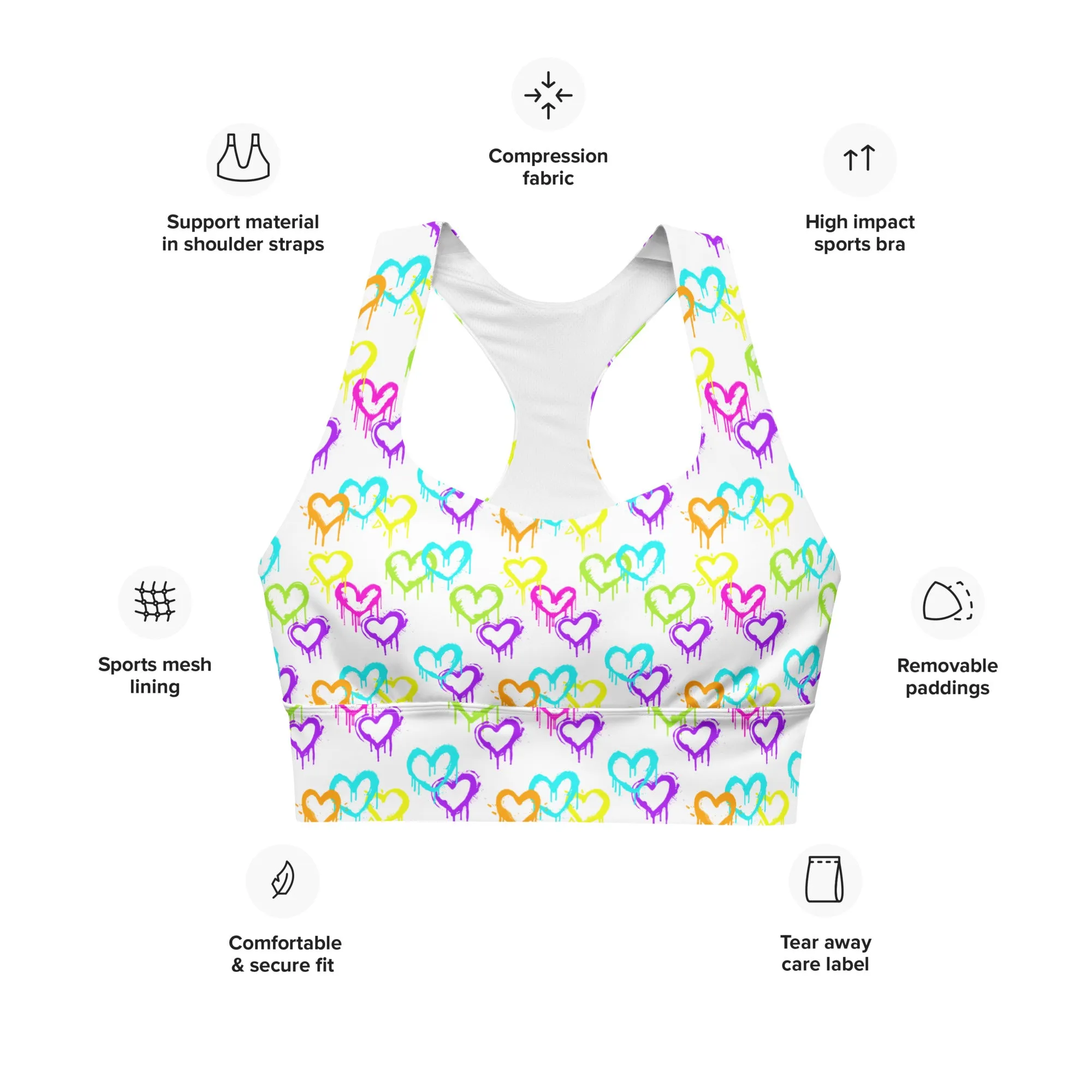 Longline sports bra - Melting Hearts - White