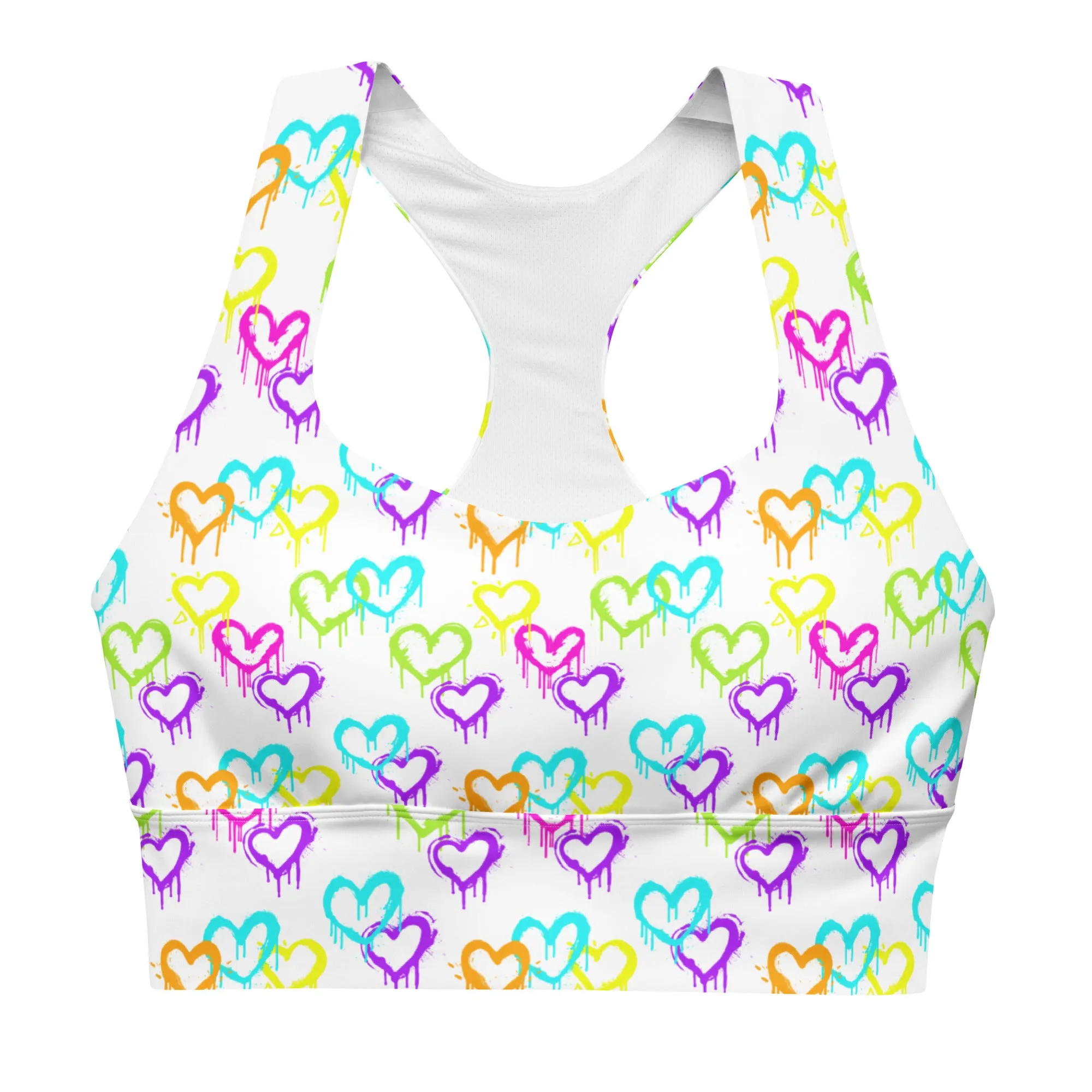 Longline sports bra - Melting Hearts - White