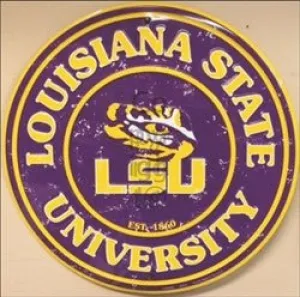 LSU - Louisiana State University Embossed Metal Circular Sign