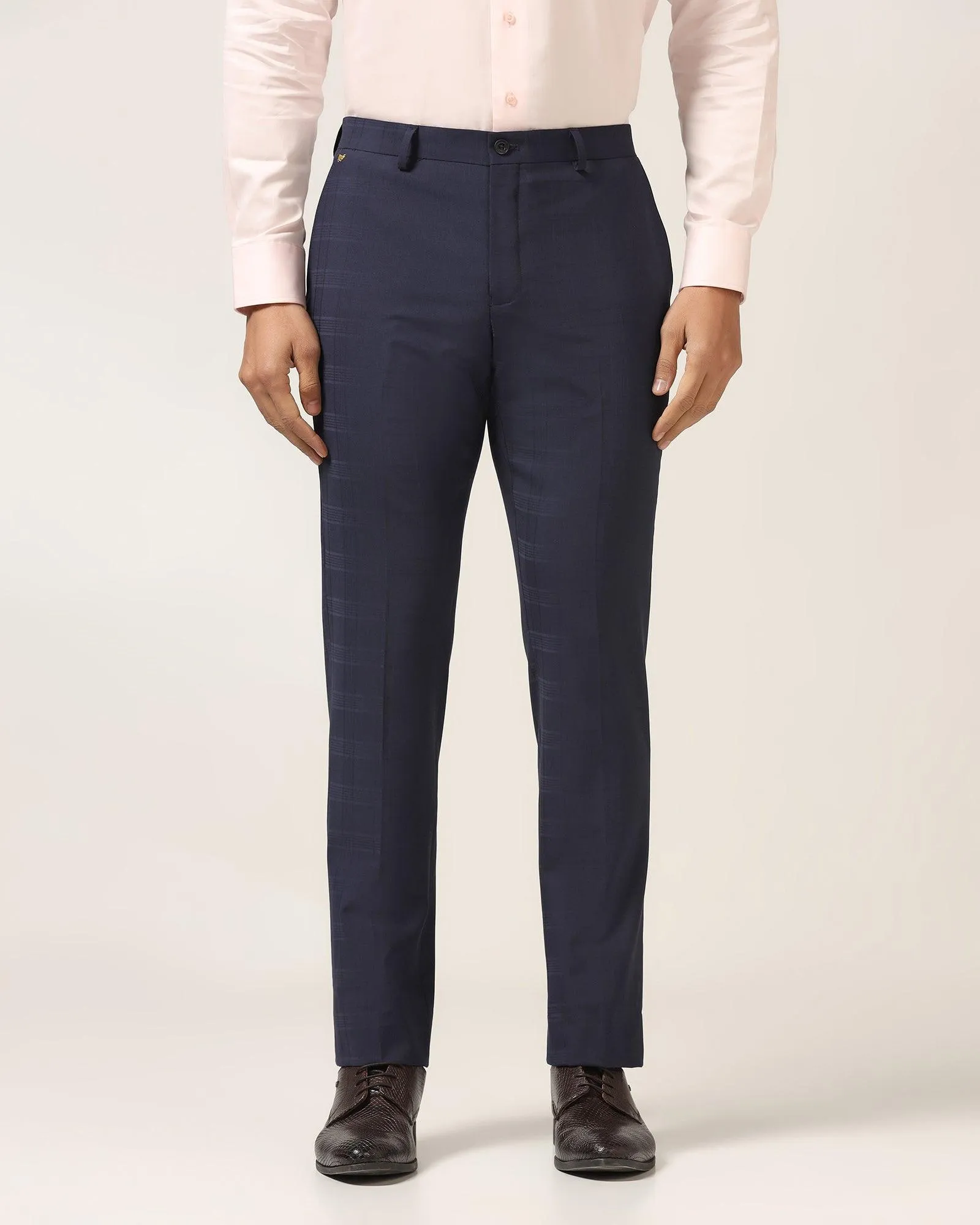 Luxe Slim Comfort B-95 Formal Navy Check Trouser - Porcupine