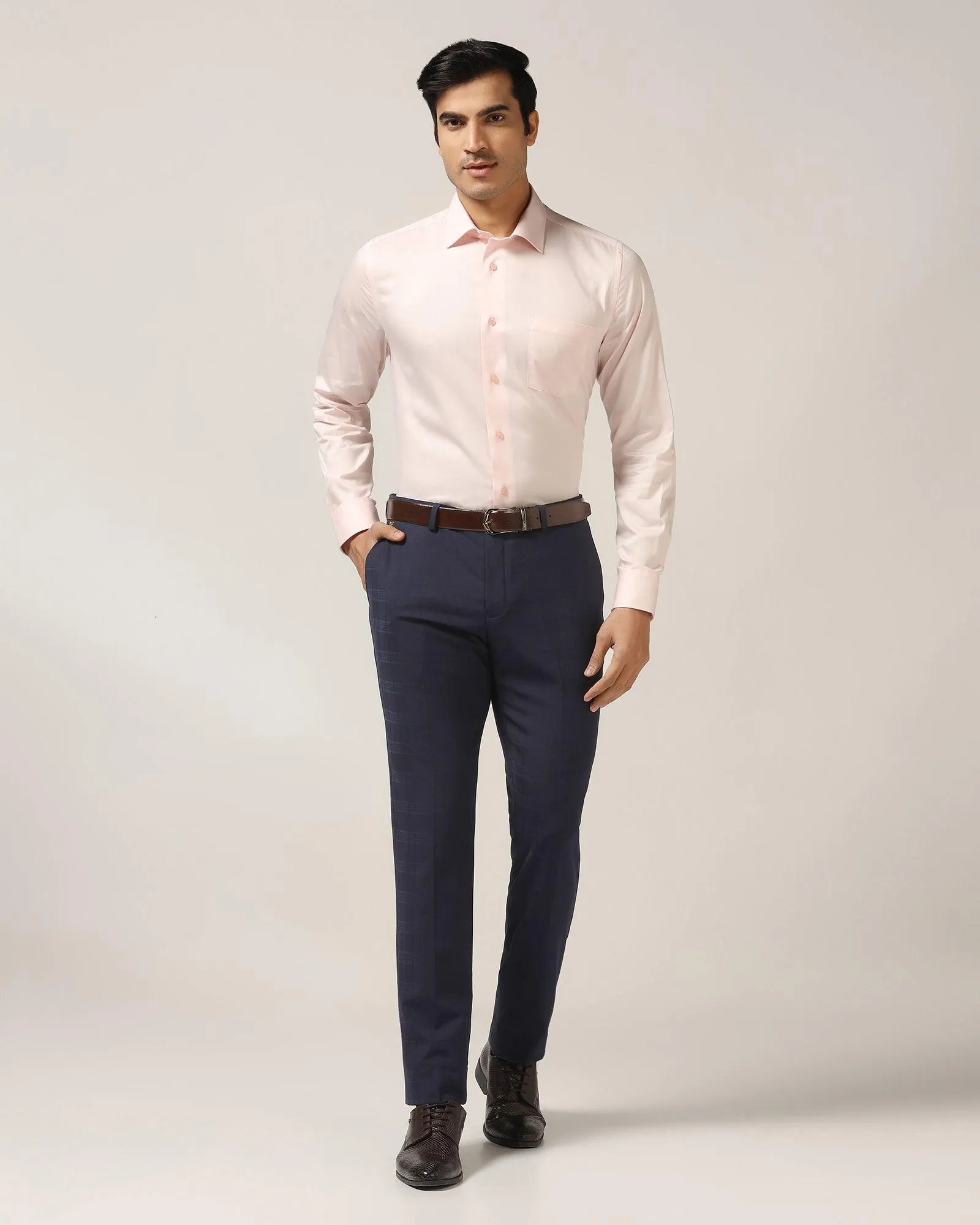 Luxe Slim Comfort B-95 Formal Navy Check Trouser - Porcupine