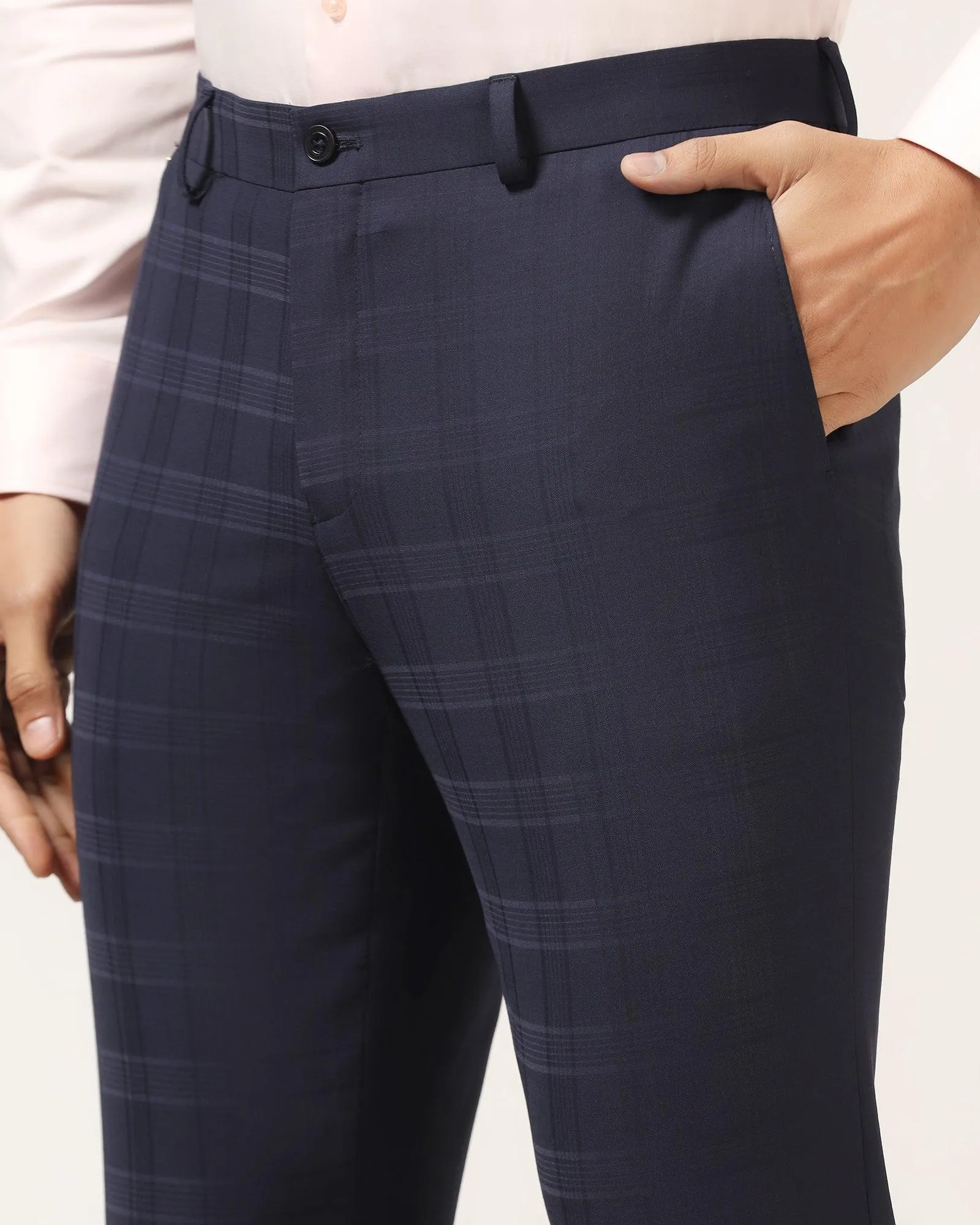 Luxe Slim Comfort B-95 Formal Navy Check Trouser - Porcupine