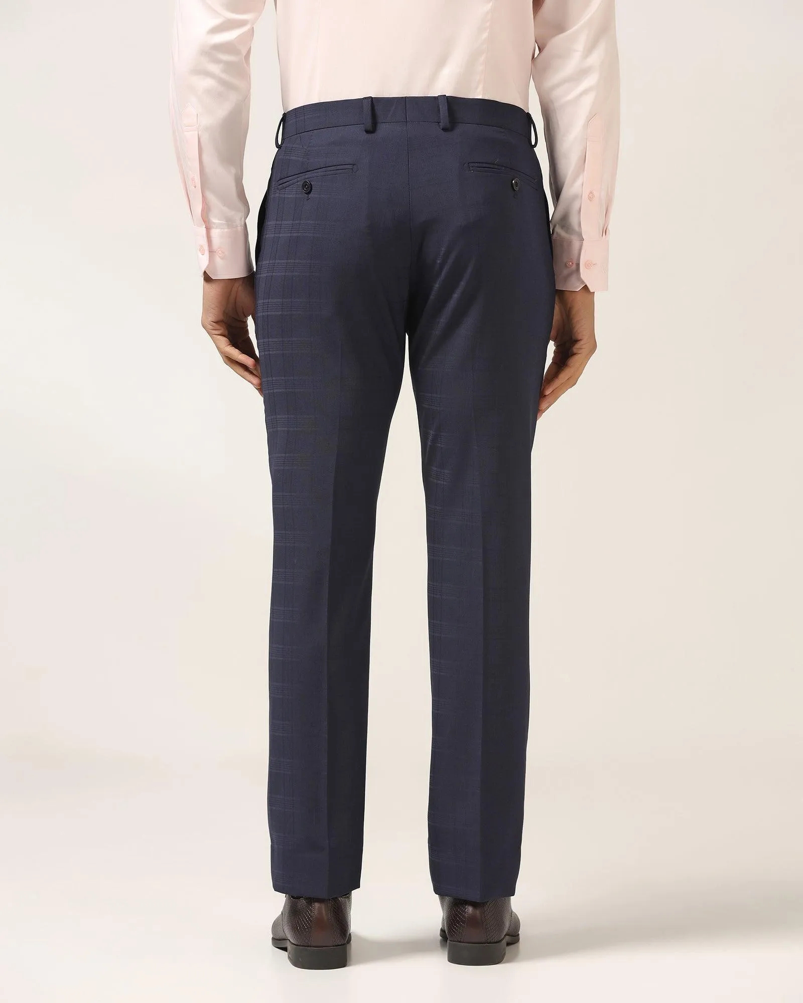 Luxe Slim Comfort B-95 Formal Navy Check Trouser - Porcupine