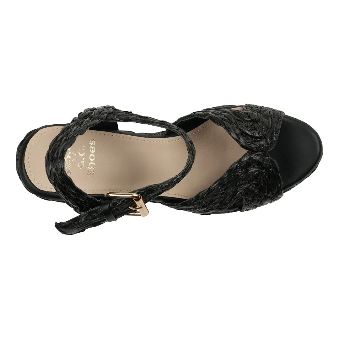 Maya Black Cross Strap Espadrille Slingback Wedge Sandals