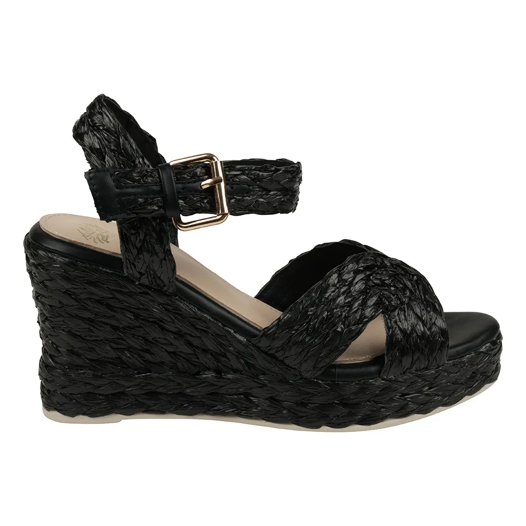 Maya Black Cross Strap Espadrille Slingback Wedge Sandals