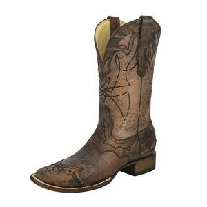 Men's Distressed Lizard Cowboy Boot Wide Square Toe - A3096