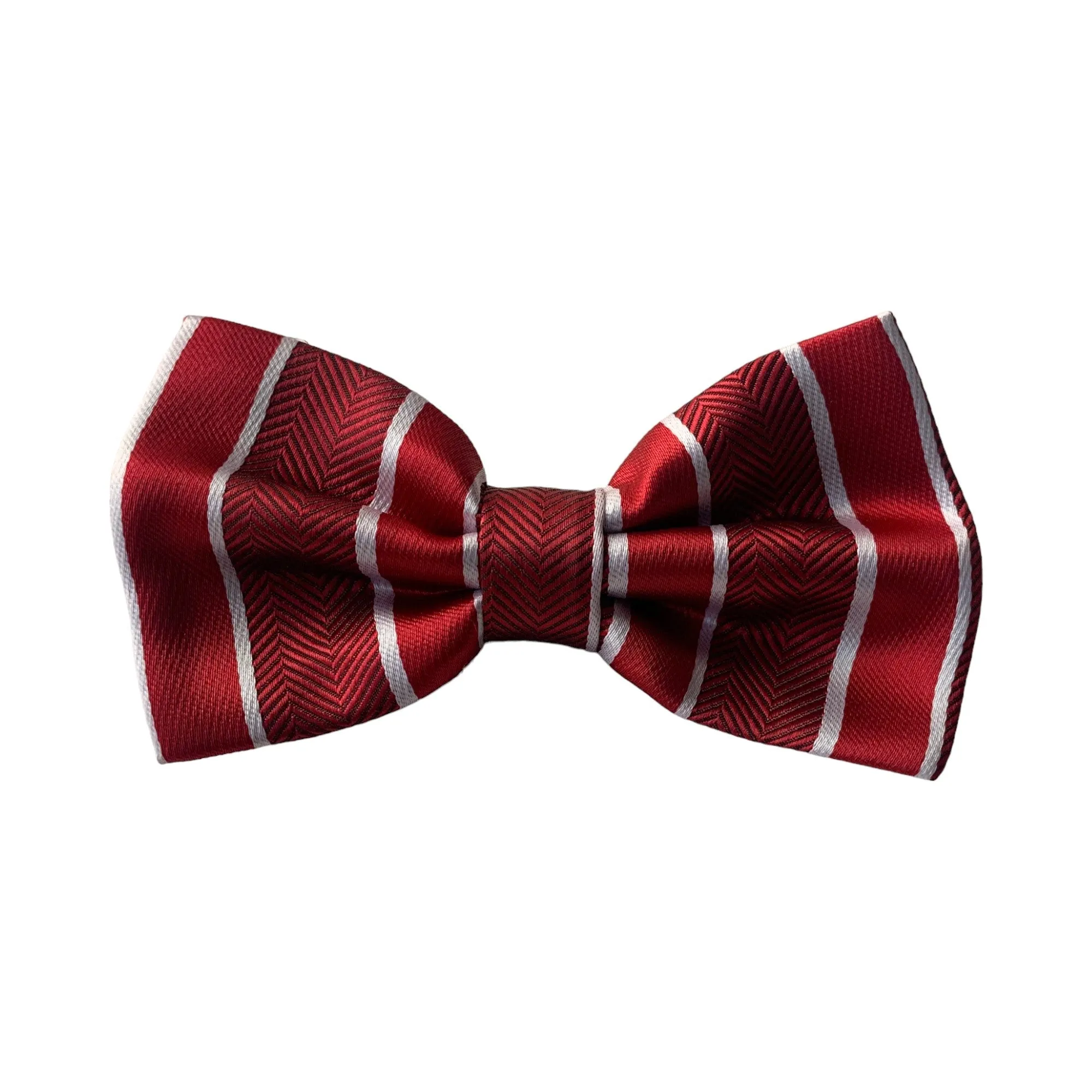 Mens Red Textured Stripe Bow Tie, Pocket Square & Cuff Links Set