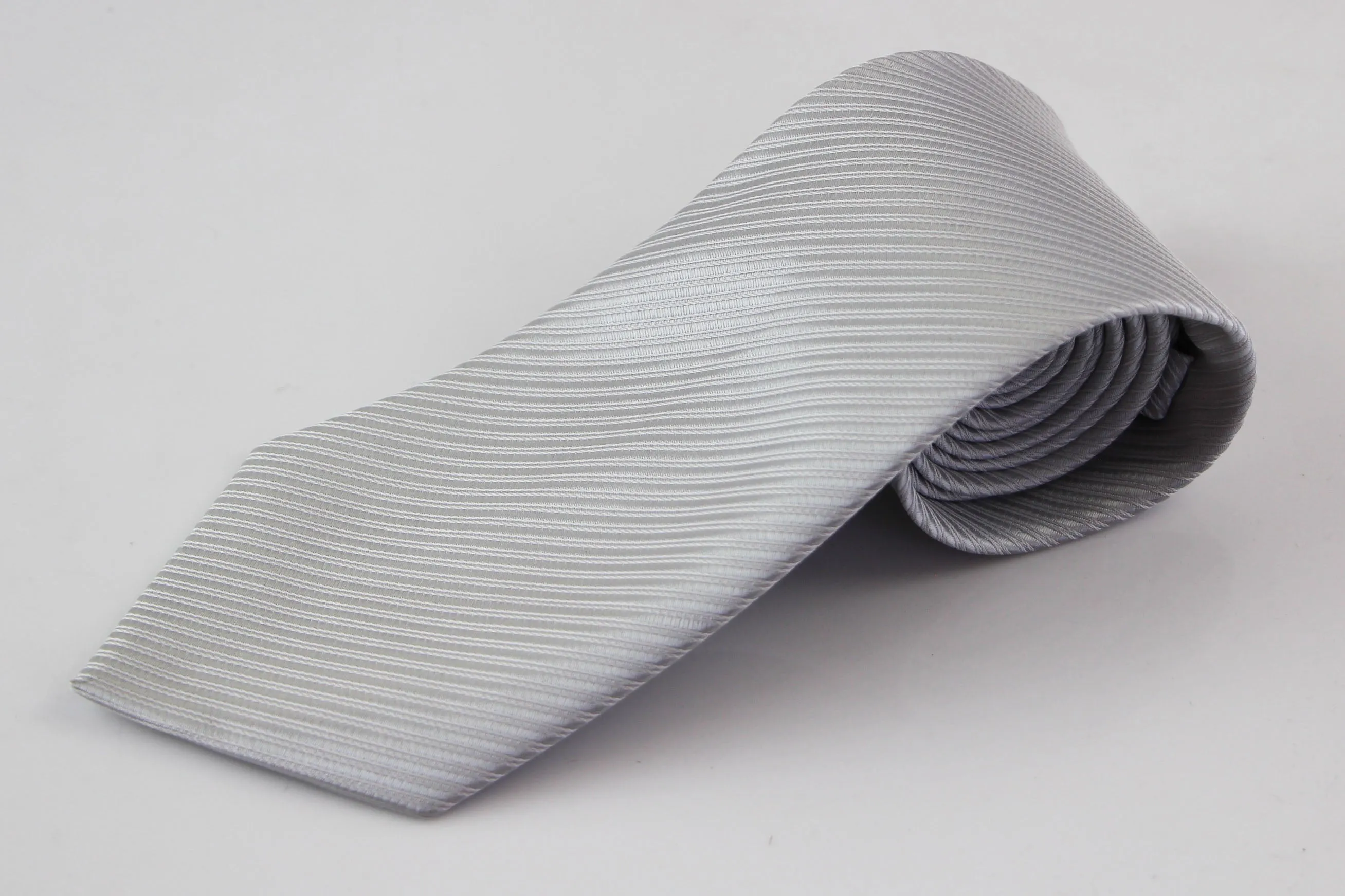 Mens Silver & White Striped 10cm Neck Tie