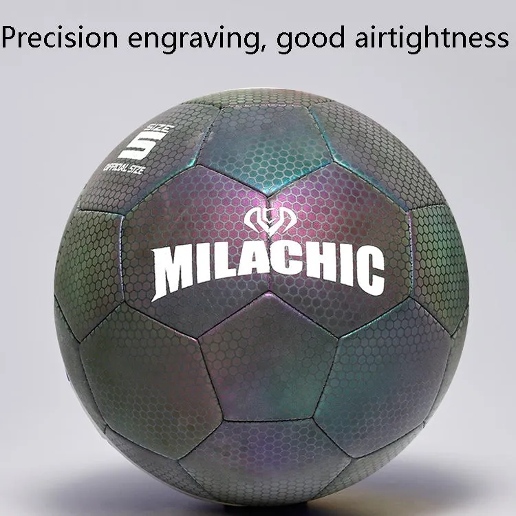 MILACHIC PU Leather Machine Stitch Luminous Fluorescent Reflective Football, Specification: Number 5 (Neon 5032)