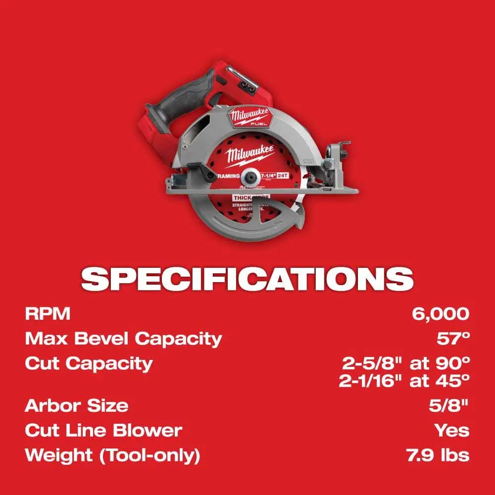 Milwaukee 2834-20 M18 FUEL 7-1/4” Circular Saw (Tool Only)