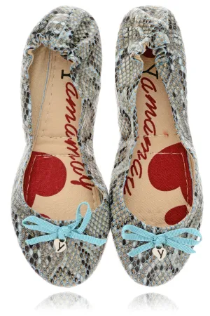 MIRIAM Turquoise Snakeprint Ballerinas