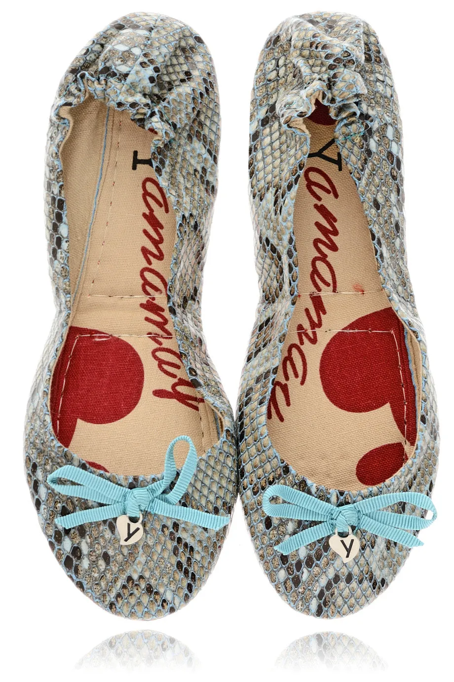 MIRIAM Turquoise Snakeprint Ballerinas