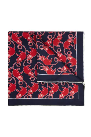 Navy Silk Monkey Pocket Square