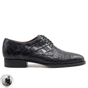 New Handmade Men’s Black Croc Print Leather Derby Lace up Dress Formal Shoes