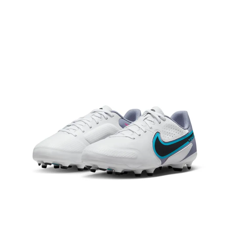 Nike Jr. Tiempo Legend 9 Academy MG-WHITE/BLACK-BALTIC BLUE-PINK BLAST