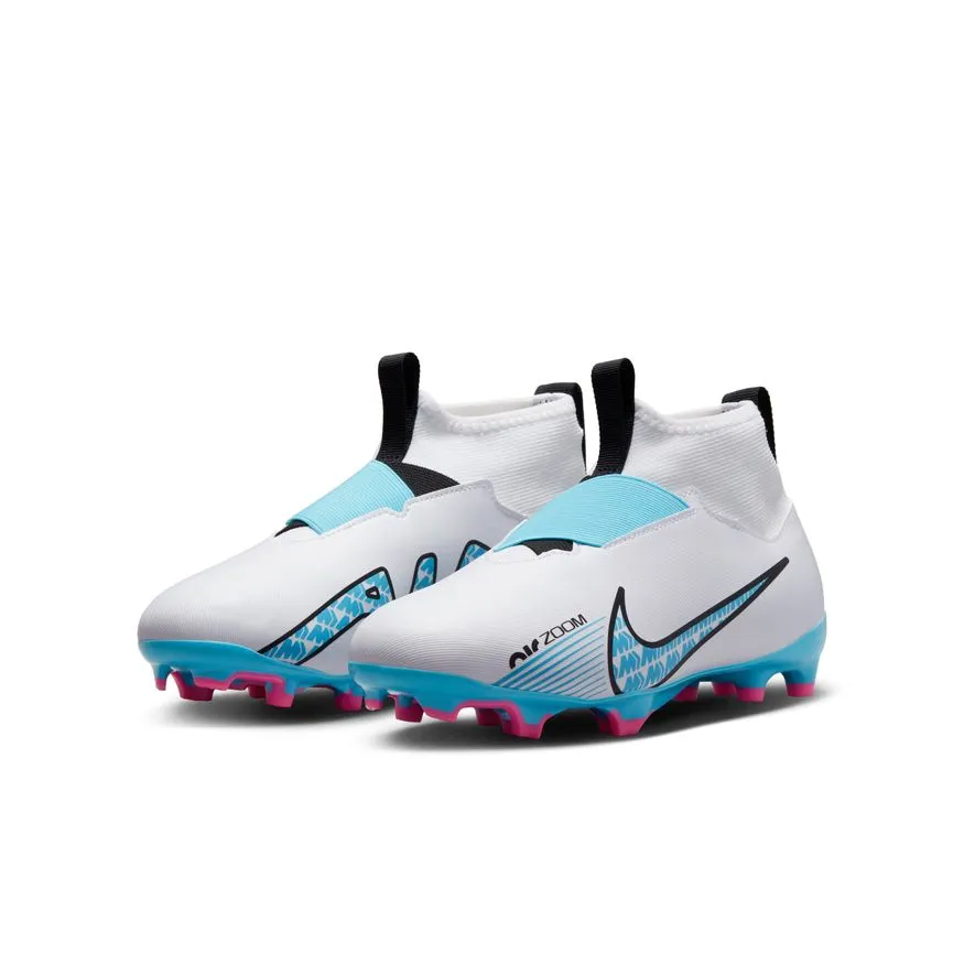 Nike Jr. Zoom Mercurial Superfly 9 Academy FG/MG-WHITE/BALTIC BLUE-PINK BLAST