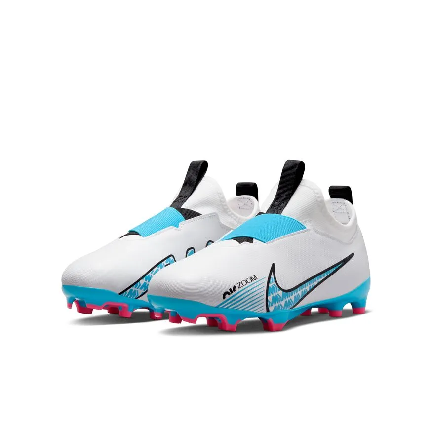 Nike Jr. Zoom Mercurial Vapor 15 Academy MG-WHITE/BALTIC BLUE-PINK BLAST