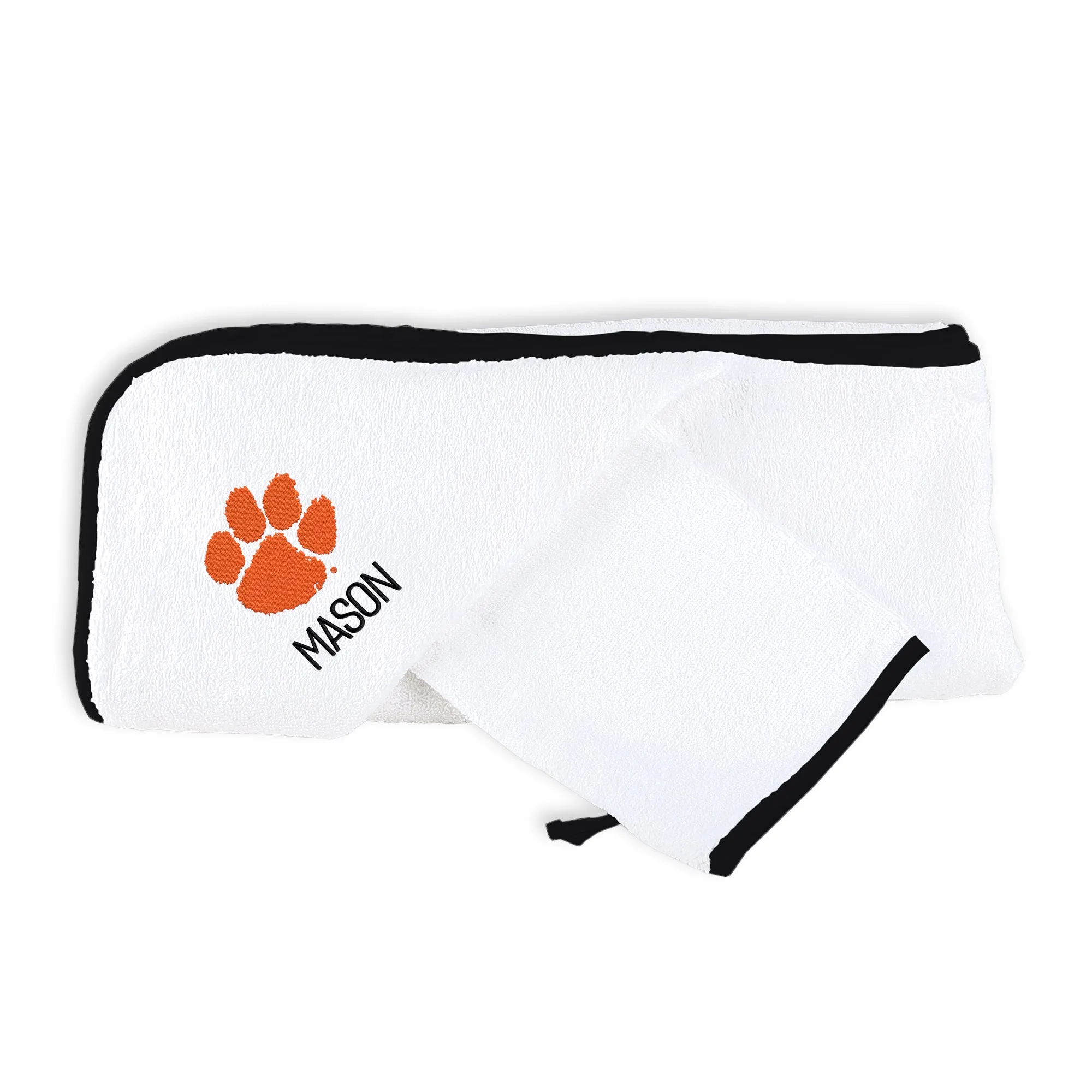 Personalized Clemson Tigers Hooded Towel & Wash Mitt Set