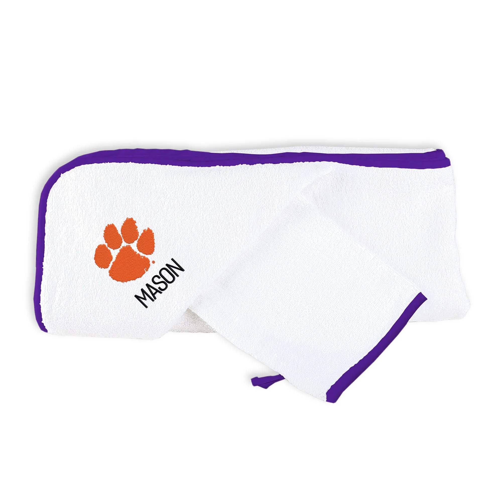 Personalized Clemson Tigers Hooded Towel & Wash Mitt Set