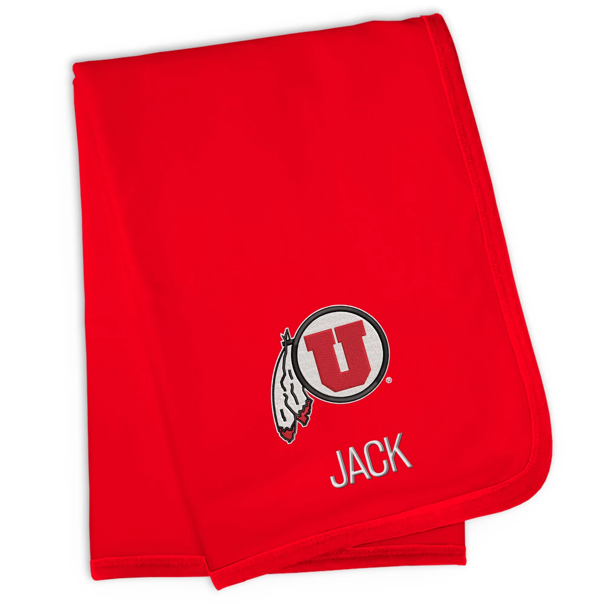 Personalized Utah Utes Circle and Feather Blanket