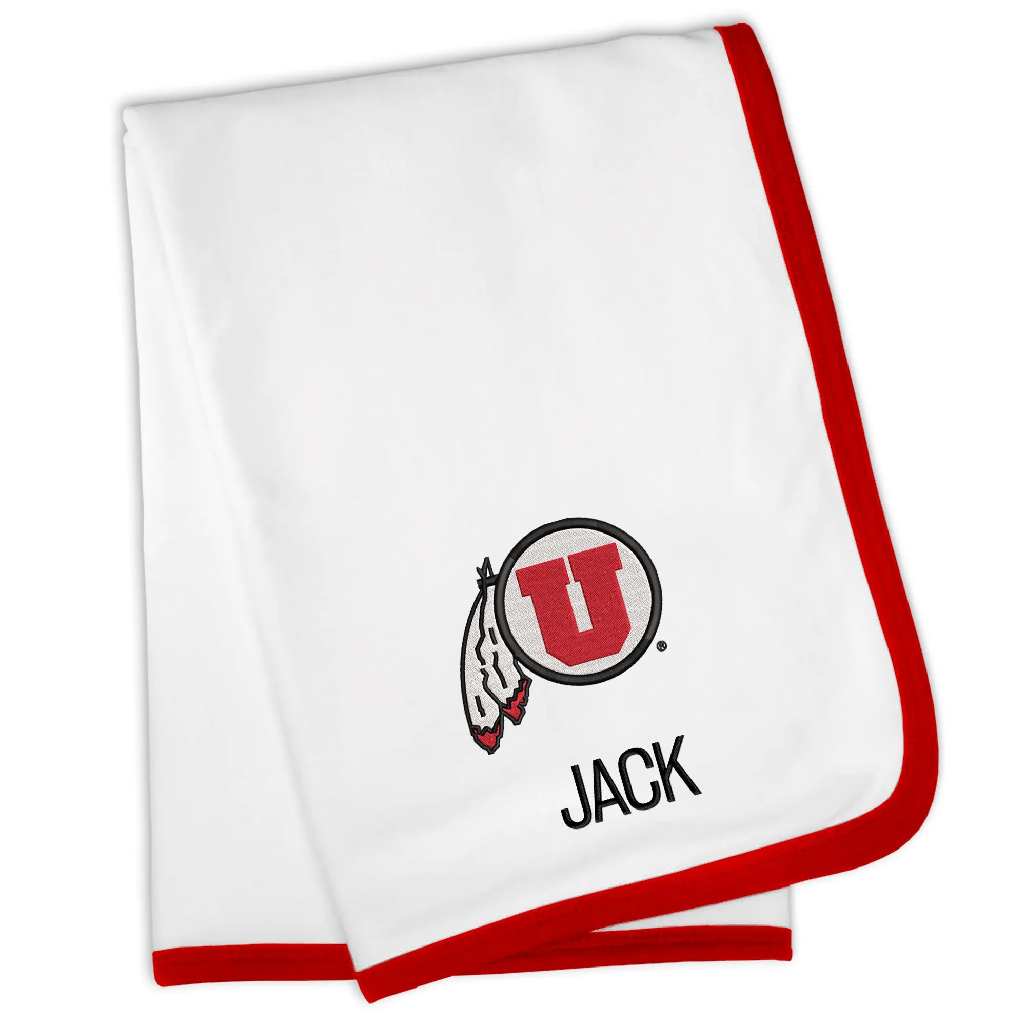 Personalized Utah Utes Circle and Feather Blanket