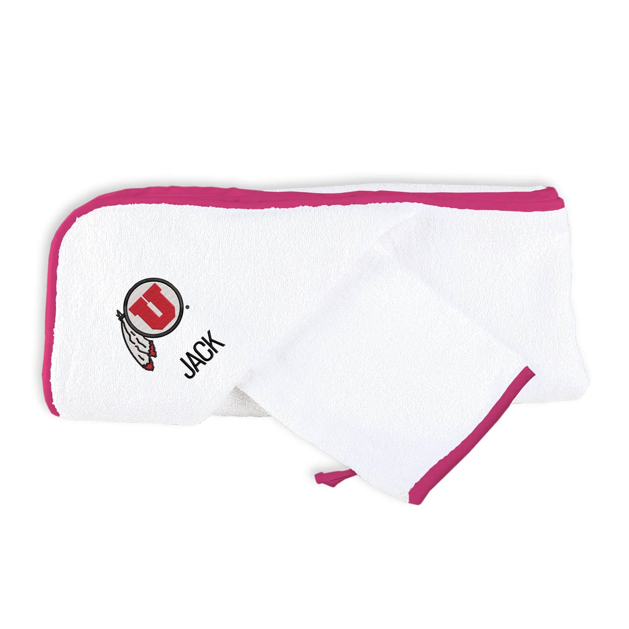 Personalized Utah Utes Circle and Feather Hooded Towel and Wash Cloth Set