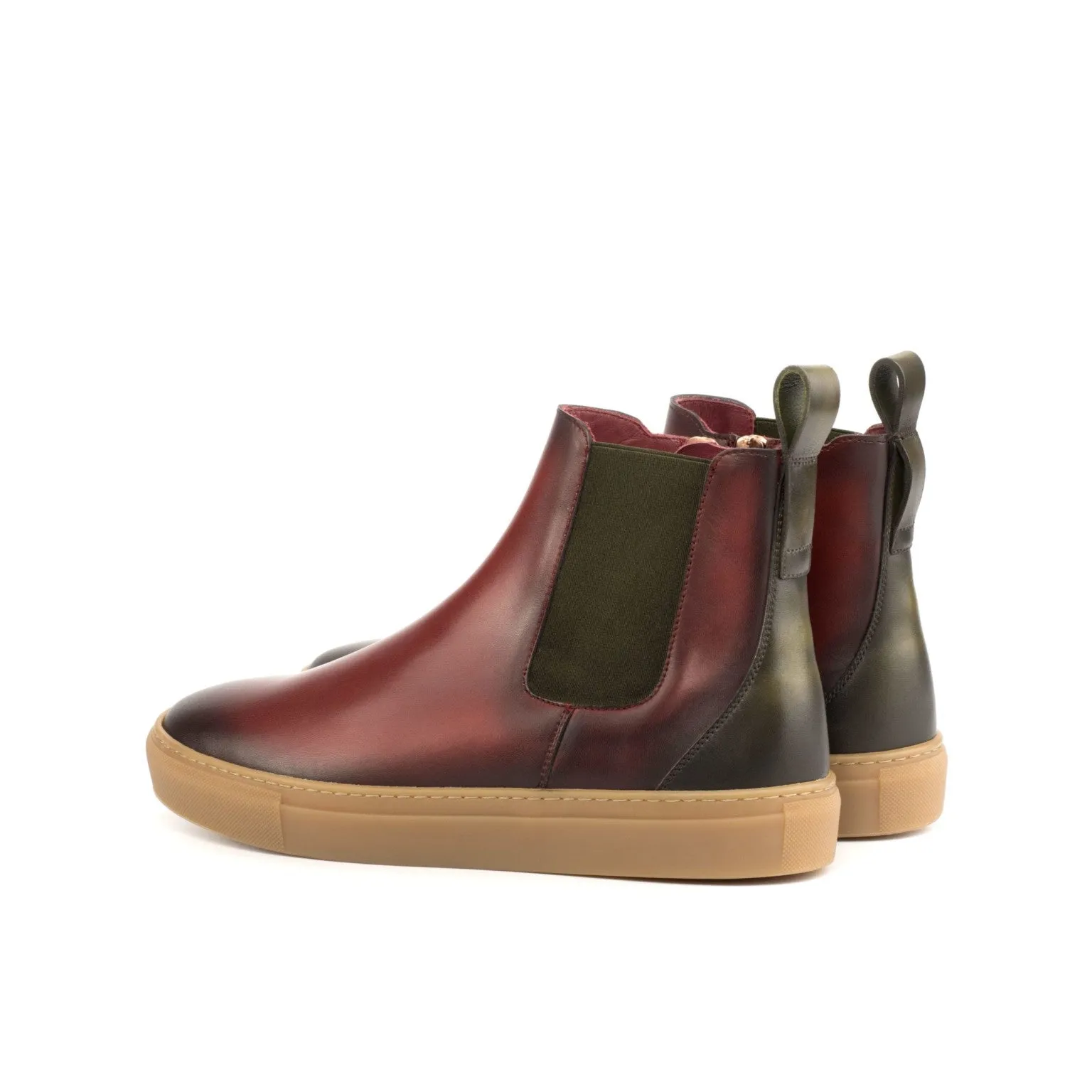 Red & Olive Calf Chelsea Sneaker Boots