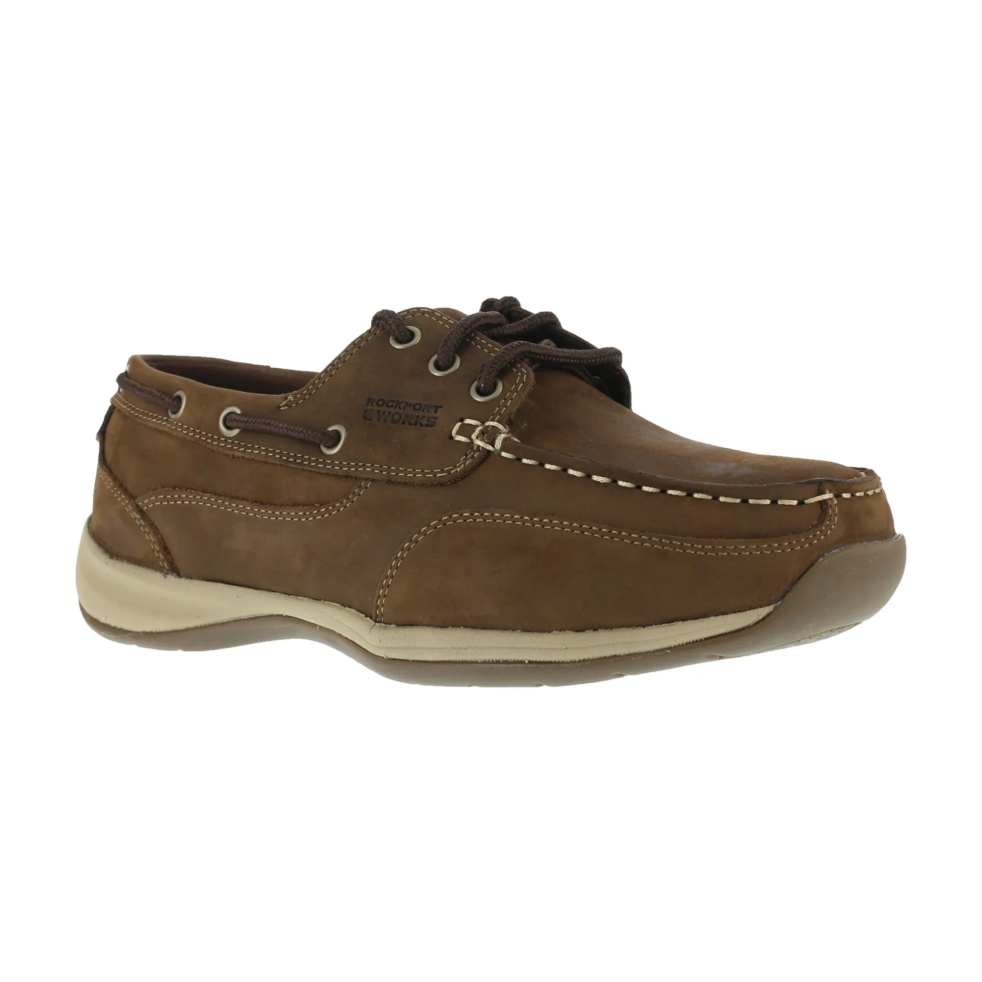 Rockport Mens Tan Leather Casual Boat Shoes Sailing Club Steel Toe