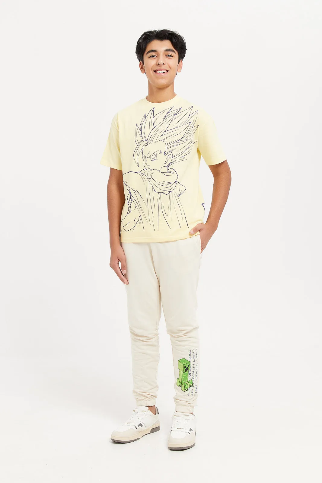 Senior Boys Cream Printed Active Pants