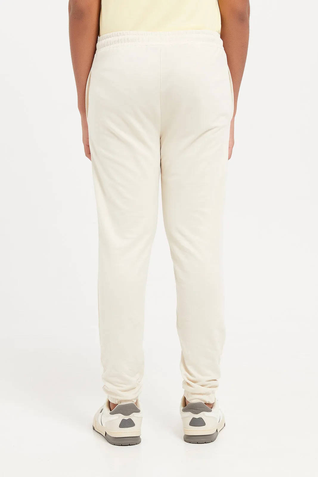 Senior Boys Cream Printed Active Pants