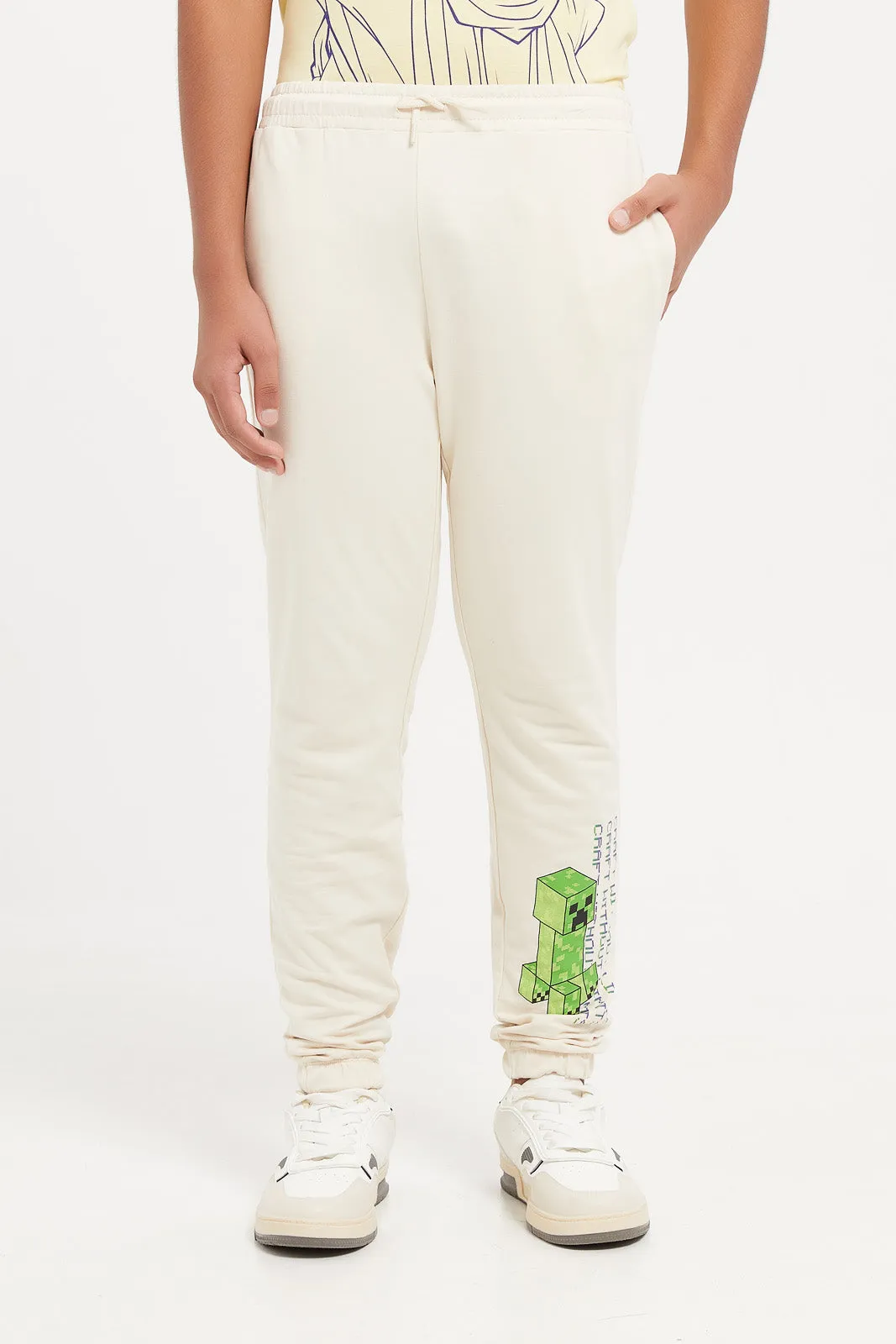 Senior Boys Cream Printed Active Pants