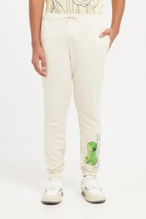 Senior Boys Cream Printed Active Pants