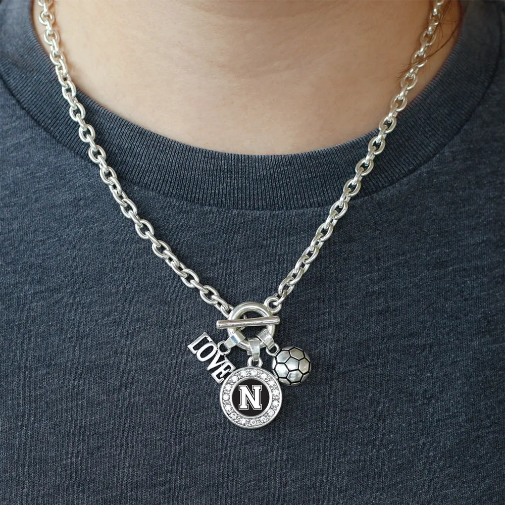 Silver Soccer - Sports Initial N Circle Charm Toggle Necklace