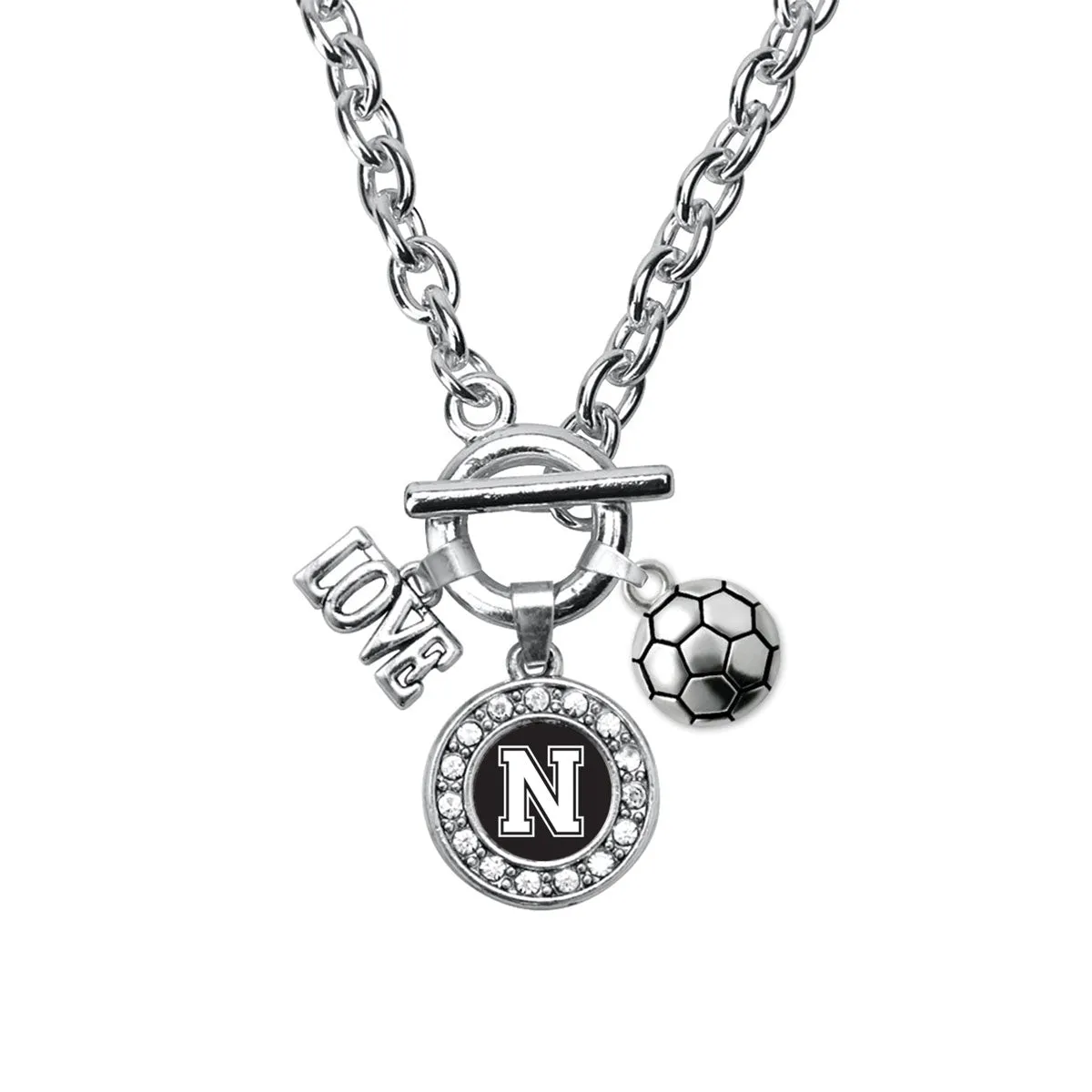 Silver Soccer - Sports Initial N Circle Charm Toggle Necklace