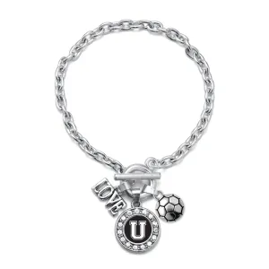 Silver Soccer - Sports Initial U Circle Charm Toggle Bracelet