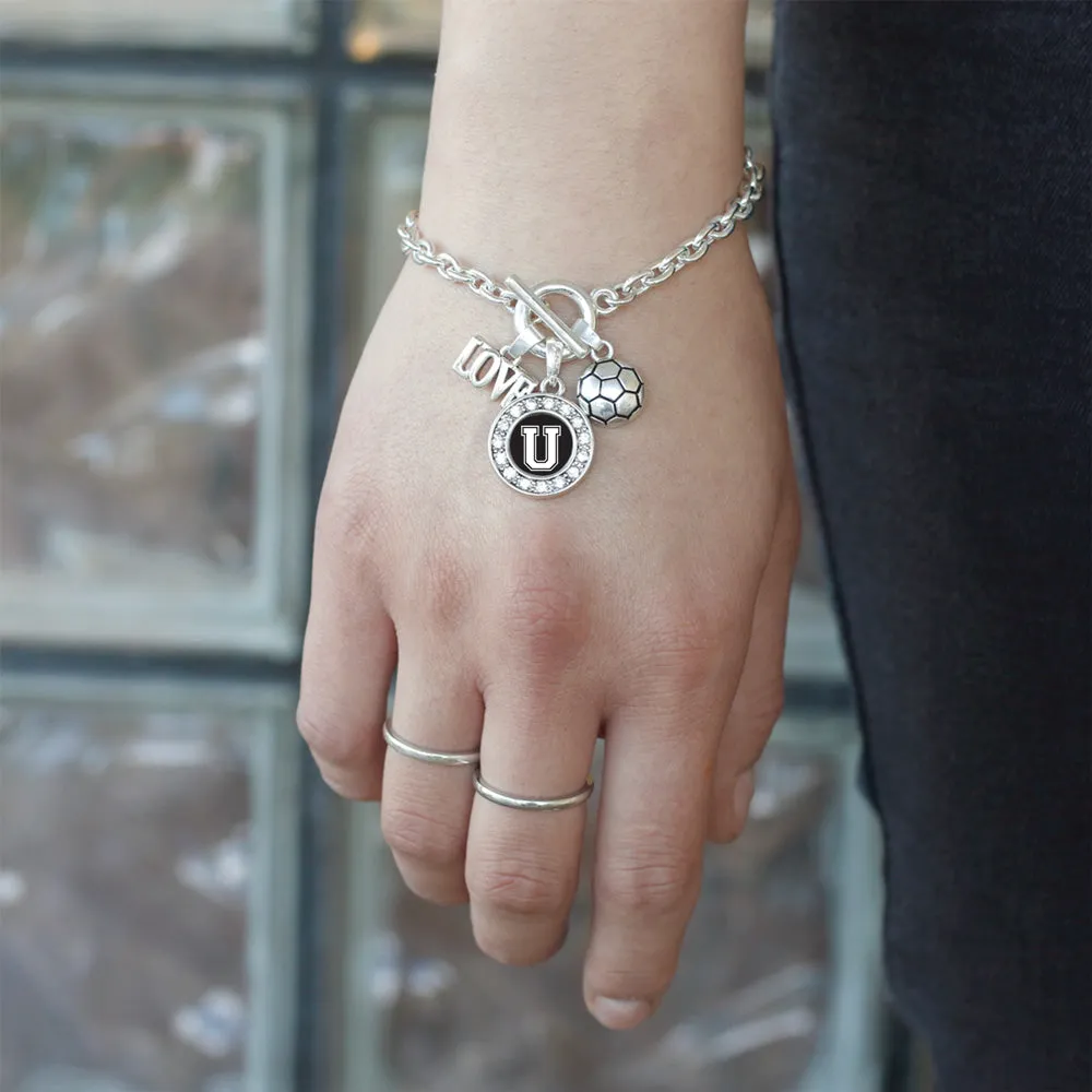 Silver Soccer - Sports Initial U Circle Charm Toggle Bracelet