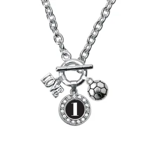 Silver Soccer - Sports Number 1 Circle Charm Toggle Necklace