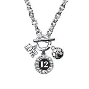 Silver Soccer - Sports Number 12 Circle Charm Toggle Necklace