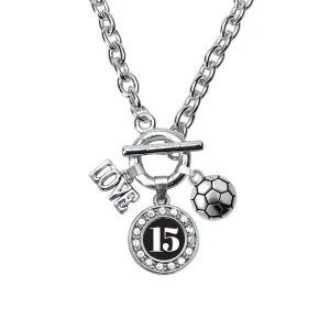 Silver Soccer - Sports Number 15 Circle Charm Toggle Necklace