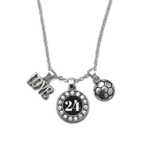 Silver Soccer - Sports Number 24 Circle Charm Classic Necklace