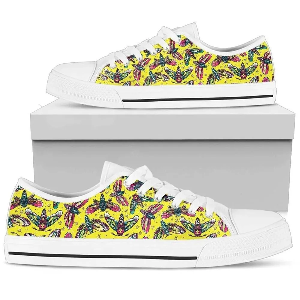 Skull Moths Yellow Canvas Low Top Shoes, Low Top Sneaker, Low Top Canvas Shoes