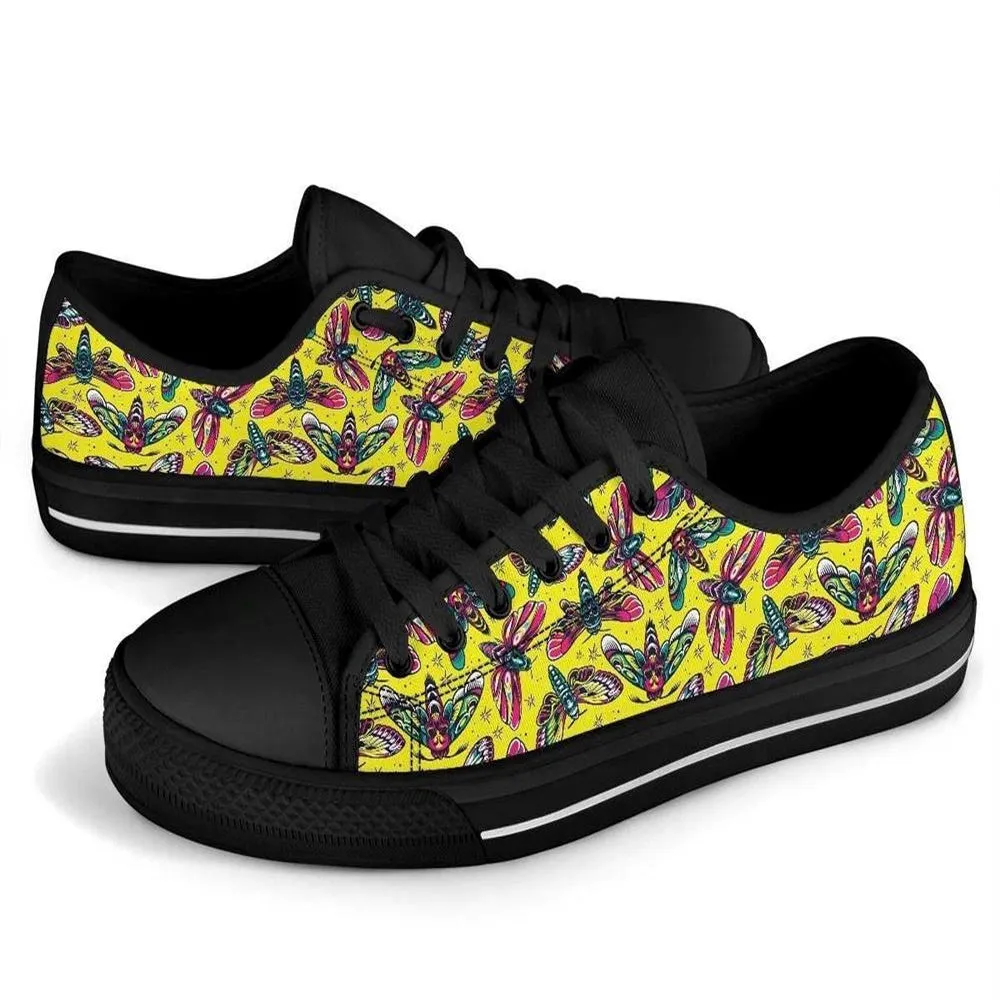 Skull Moths Yellow Canvas Low Top Shoes, Low Top Sneaker, Low Top Canvas Shoes