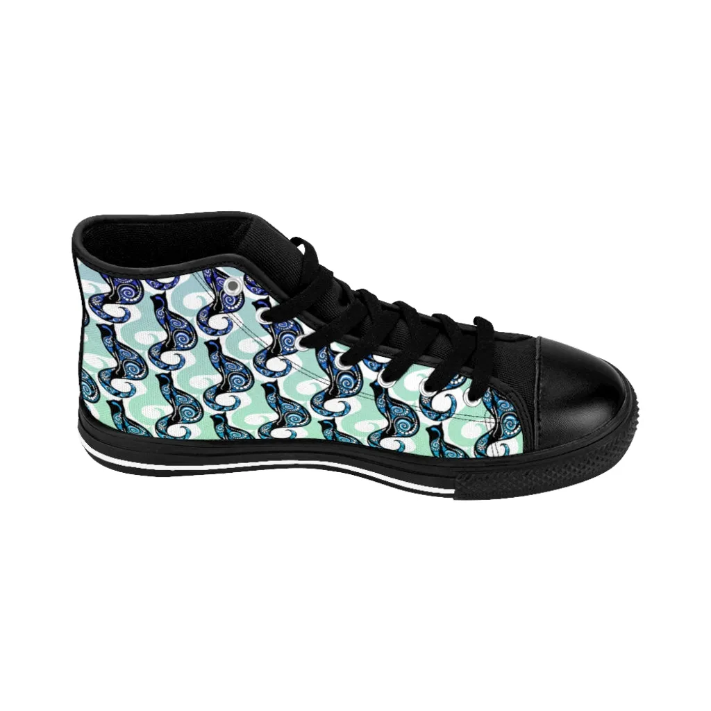 Sky Blue Swirly Cats Women's High-top Sneakers